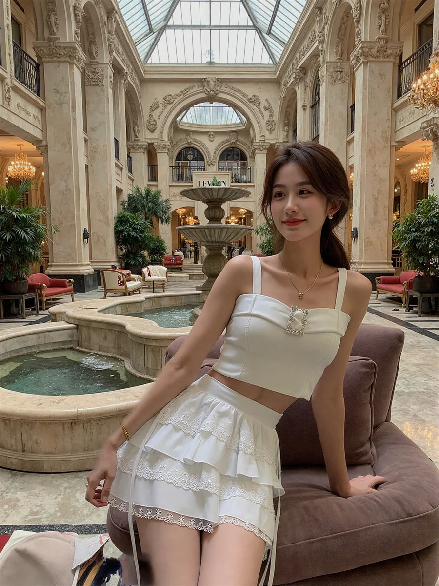 Lace Patchwork Sweet Skirts Womens Patchwork Mesh Layered Elegant Chic Ruffled Flowy Banquet Summer Fashionable Delicately Furry