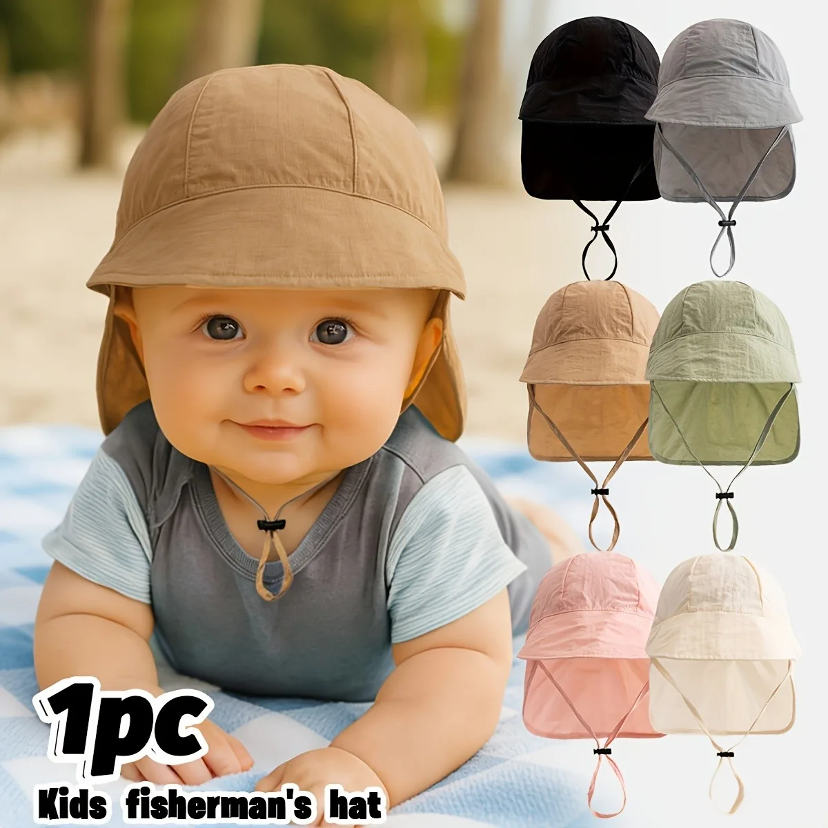 

1PC Breathable UV Protection Baby Sun Hat, Lightweight Solid Color Floppy Fisherman Hat for Summer