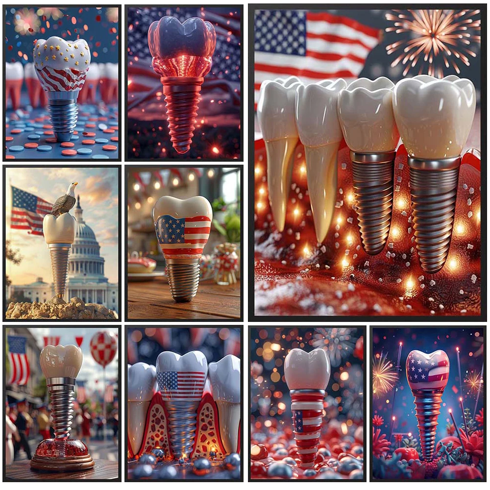 Abstract Tooth Dental Implants are on Flag Day Poster Wall Art Canvas Painting Home Decor Wall Pictures For Living Room Unframed