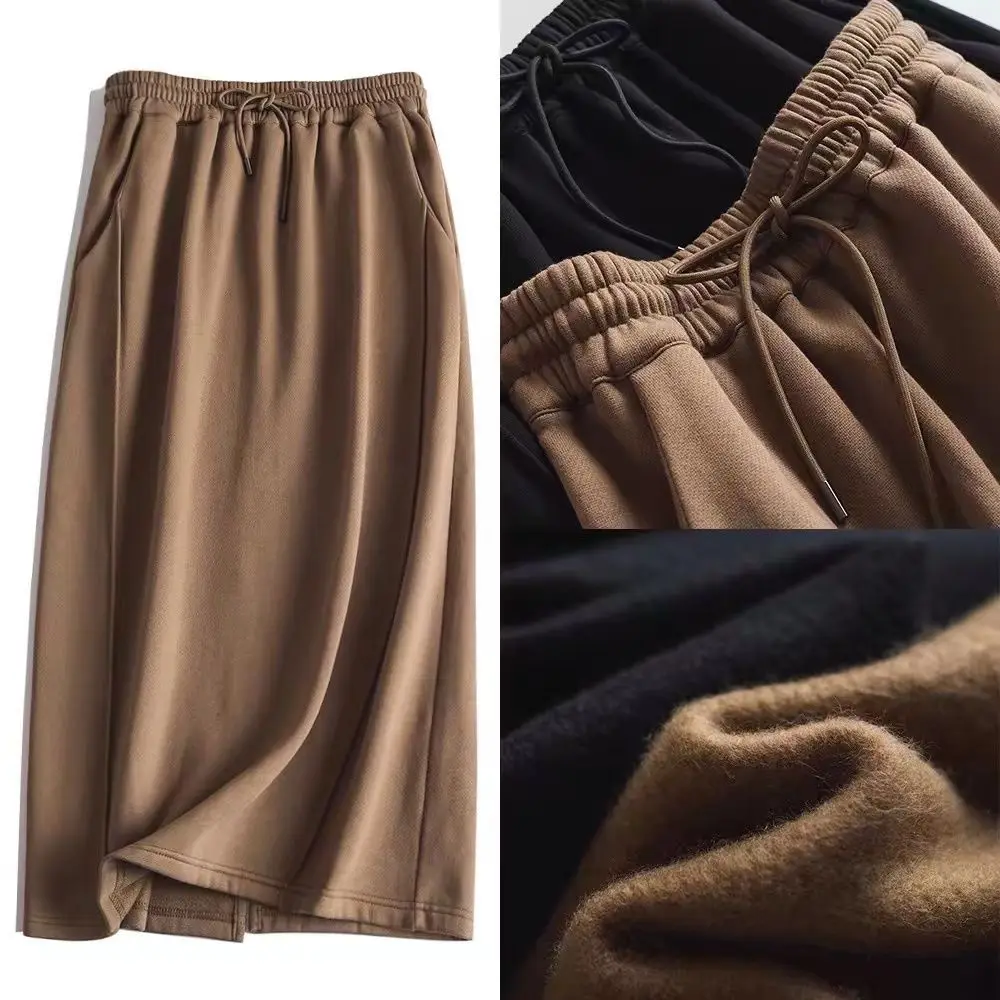 Dave&di Skirt Woman Clothing Faldas Skirts Elastic Waist Tie, Neat And Loose, Mid Length Split Skirt