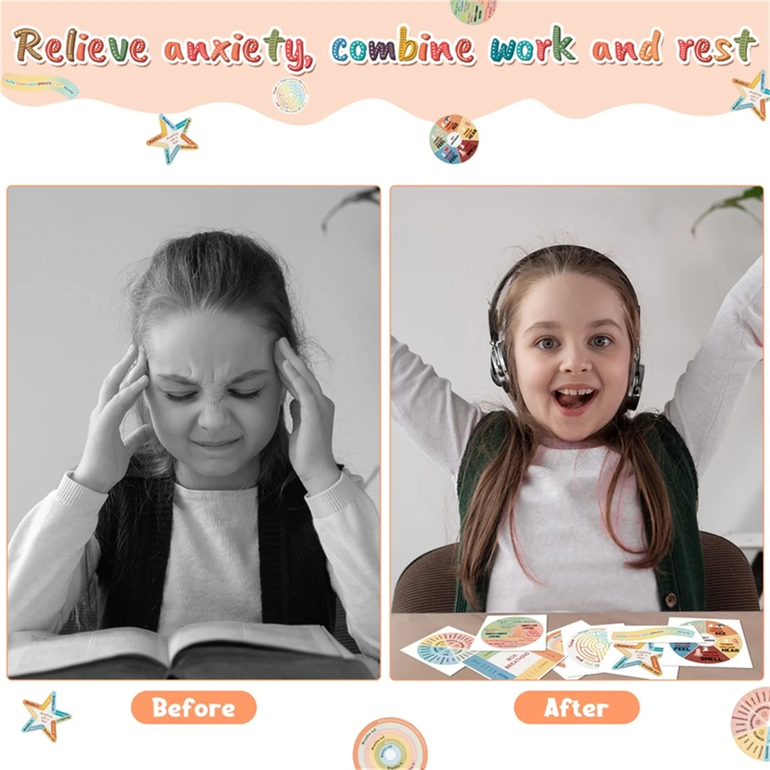24PCS Colorful Anxiety Sensory Stickers Calm Strips For Anxiety Sensory Stickers Tactile Textured Mindfulness Sticker for Desk S