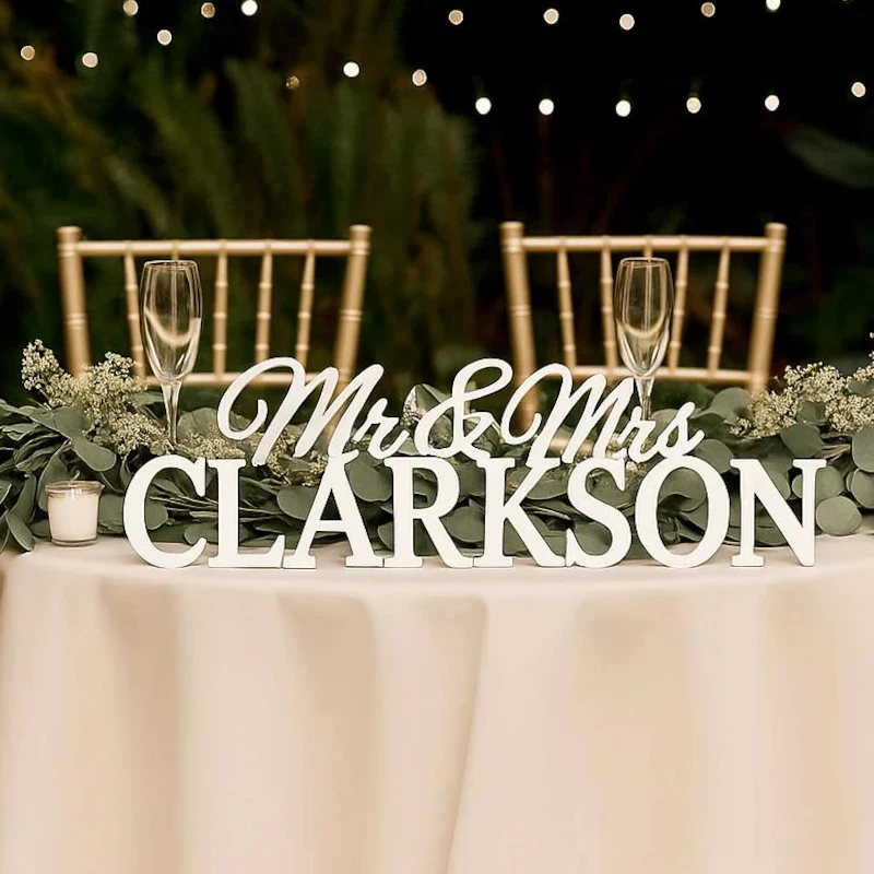 Custom Mr and Mrs Sign for Wedding Table  Custom Last Name Wooden Sweetheart Table Sign  Personalized Reception Decor  Family La