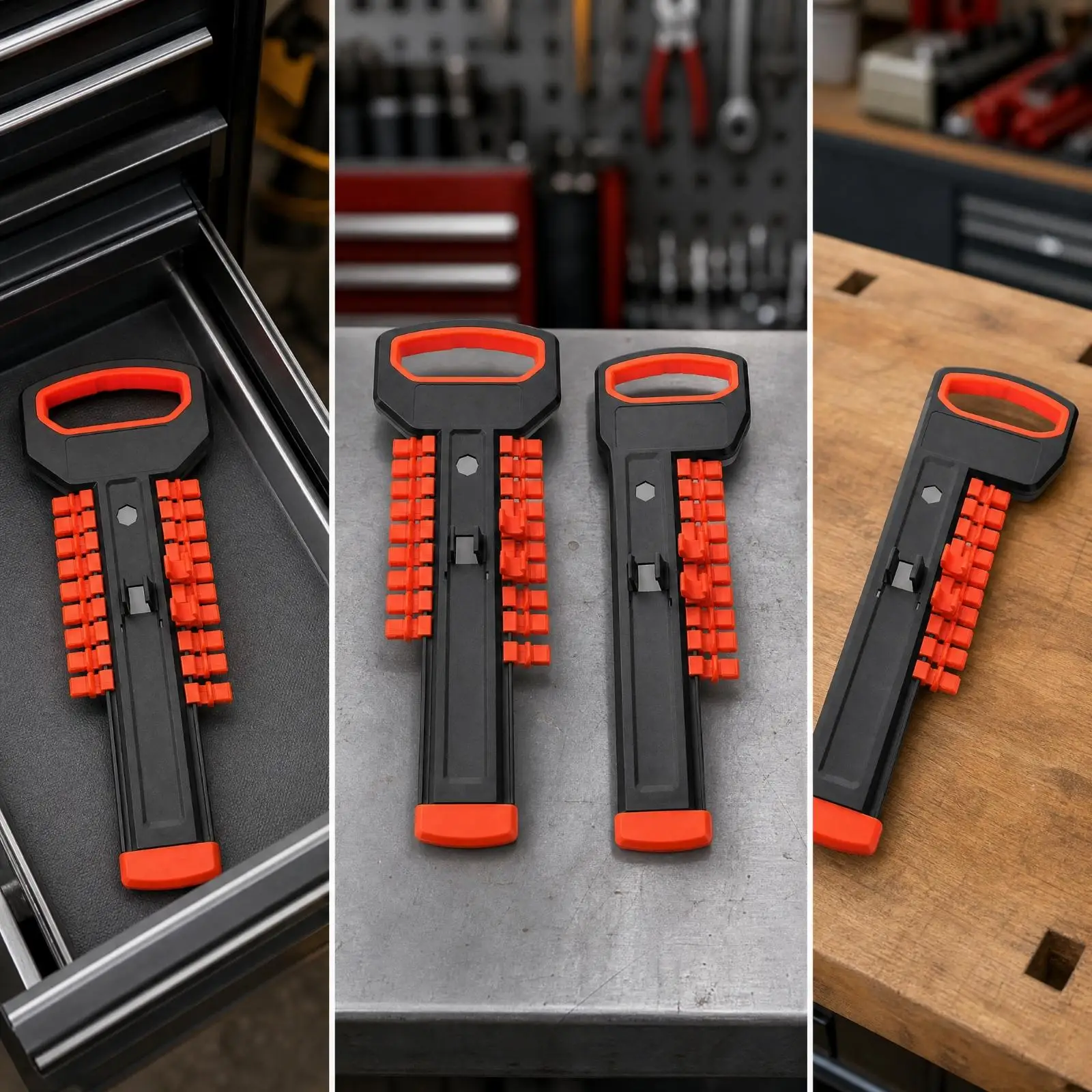 Compact Socket Holder Rack for 3/8 Inch Drive with Top Handle for Easy Transport Between Workstations