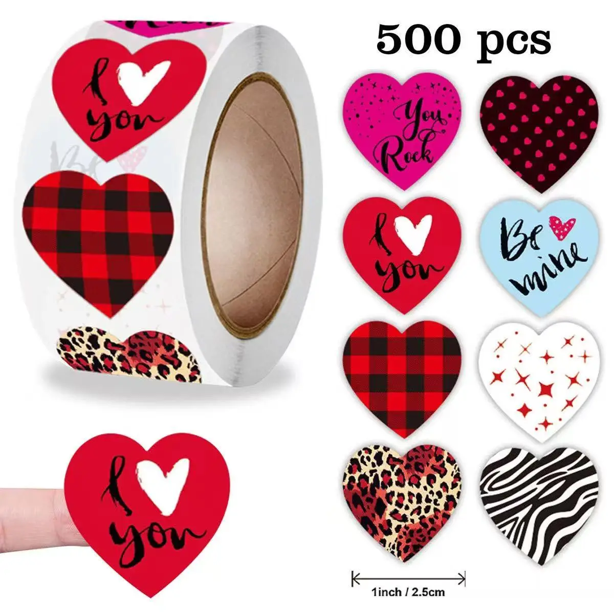 500Pcs Love Heart Stickers Roll Cute Heart Shaped Seal Labels for Scrapbooking Craft Birthday Party Gift Packaging Stationery