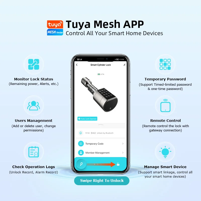 Tuya eletrônico inteligente Door Lock com Alexa, impermeável fechadura da porta inteligente, impressão digital, Bluetooth, Cilindro de Ajuste Livre, Euro App