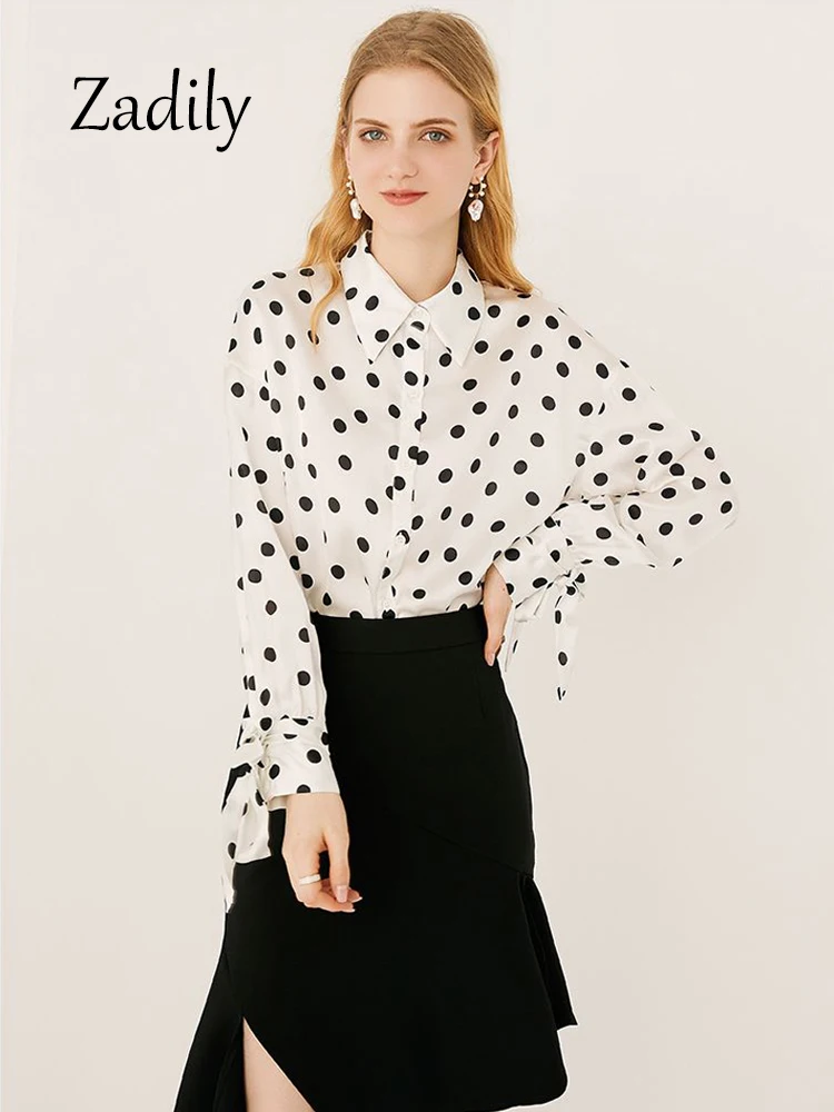 

Zadily 2024 Spring Office Lady Women Dot White Shirt Causal Button Up Basic Blouse Work Long Sleeve Tops Female Clothing