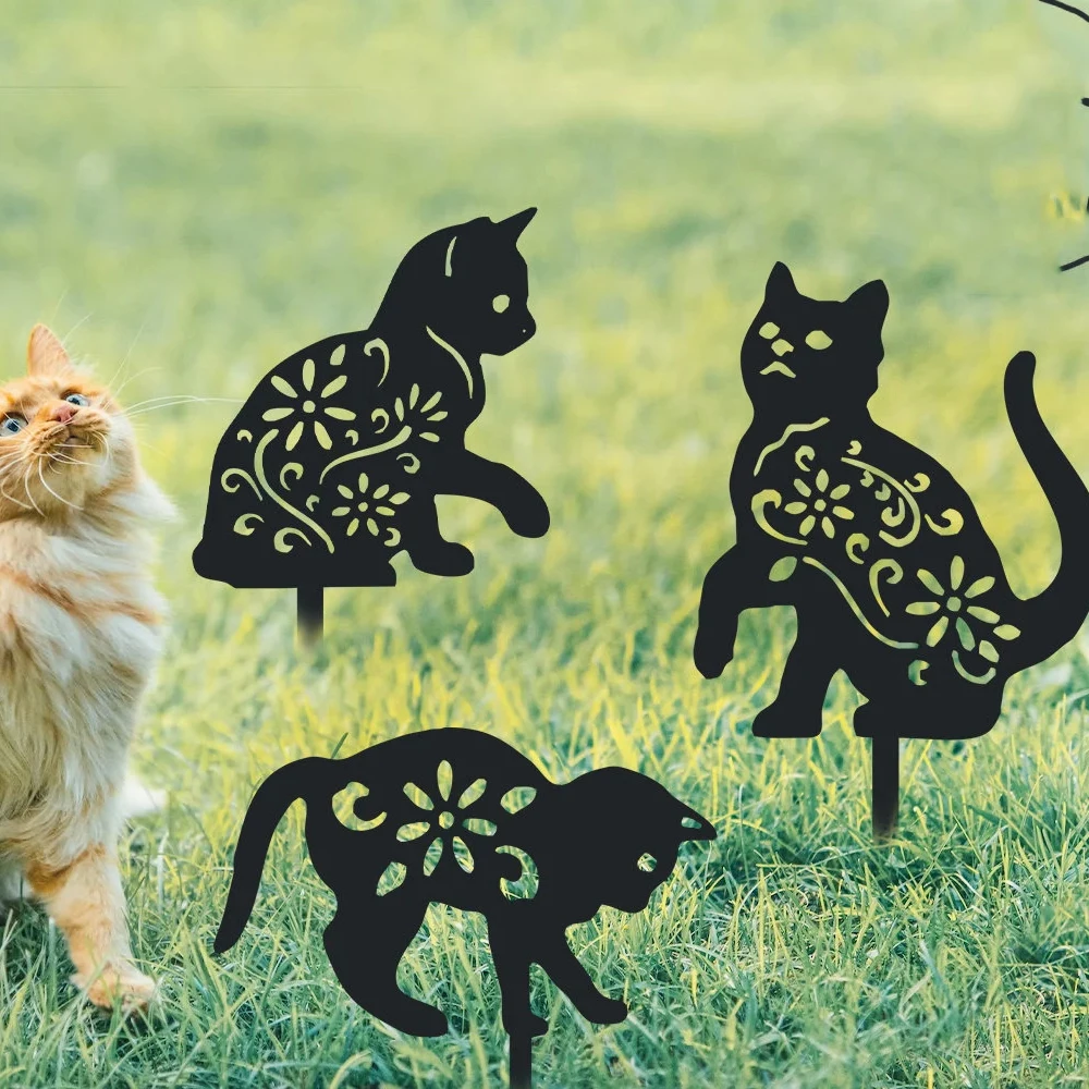 Metal Cat Garden Stakes Black Cat Silhouette Cat Decor Garden Outdoor Statues Animal Stakes for Yard Decor Lawn Ornaments