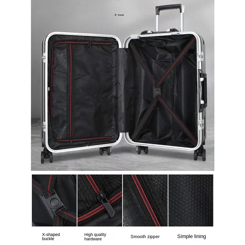 Aluminium Frame Suitcase on Wheels Business Zipper Carry-on Cabin Suitcase USB Port 28-inch Luggage Carrier Trolley Case