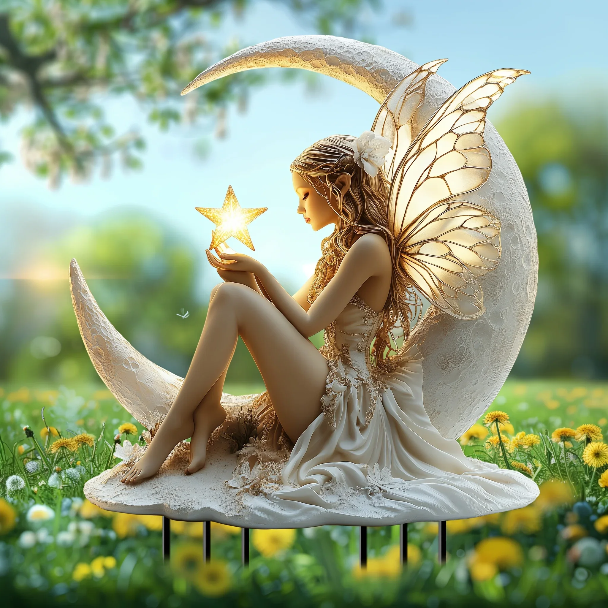 1PC Moon Fairy Garden Wooden Pile Decoration, Outdoor Courtyard Art, Perfect Home Decoration and Creative Birthday Gifts