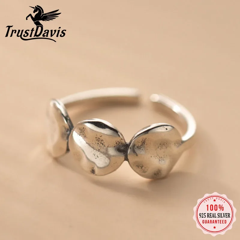 TrustDavis Real 925 Sterling Silver Fashion Sweet Irregular Ellipse Opening Ring For Women Wedding Party Fine Jewelry DB1032