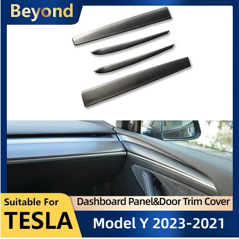 

Dashboard Cover Door Trim Panel Caps For Tesla Model 3/Y 2023 Interior Front Carbon Fiber ABS Trims Patch Cover Car Decoration