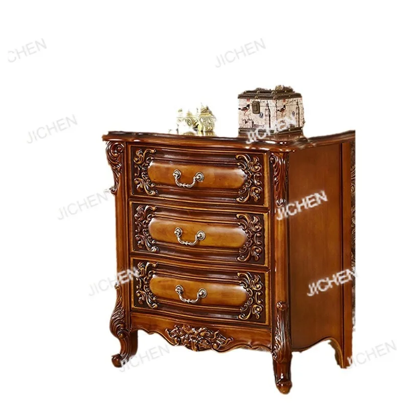 

European-style chest of drawers American retro carved three or four solid wood chest of drawers storage antique storage chest of