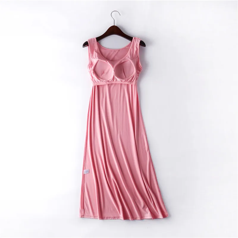 M-4XL Casual Large Size Modal Cotton Sleepwear Dress Round Neck Vest Nightdress Women Summer Nightgowns Bra Pad Ladies Lingerie