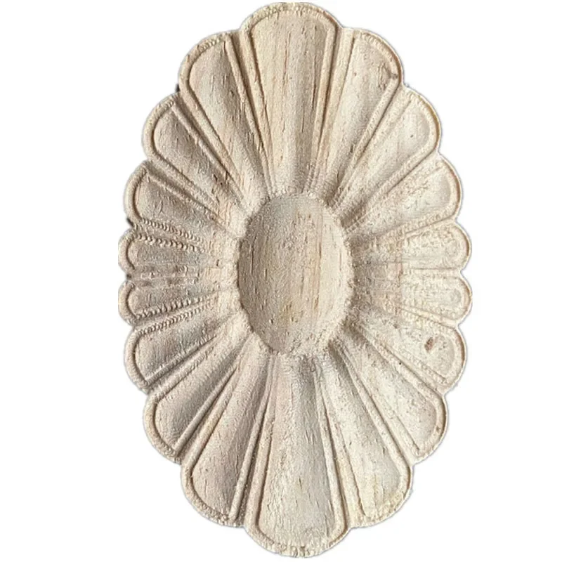 8cm Unpainted Wood Carved Corner Onlay Applique Frame Wall Door Round Natural Woodcarving Decorative Furniture Wooden Figurines