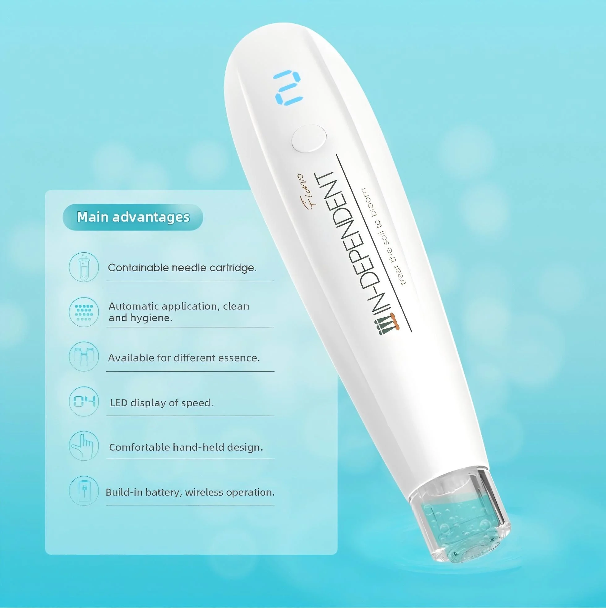 Electric Microneedle Pen MTS Automatic Serum Infusion Device LED Display Skin Care Beauty Tool with 2 Replaceable Cartridges