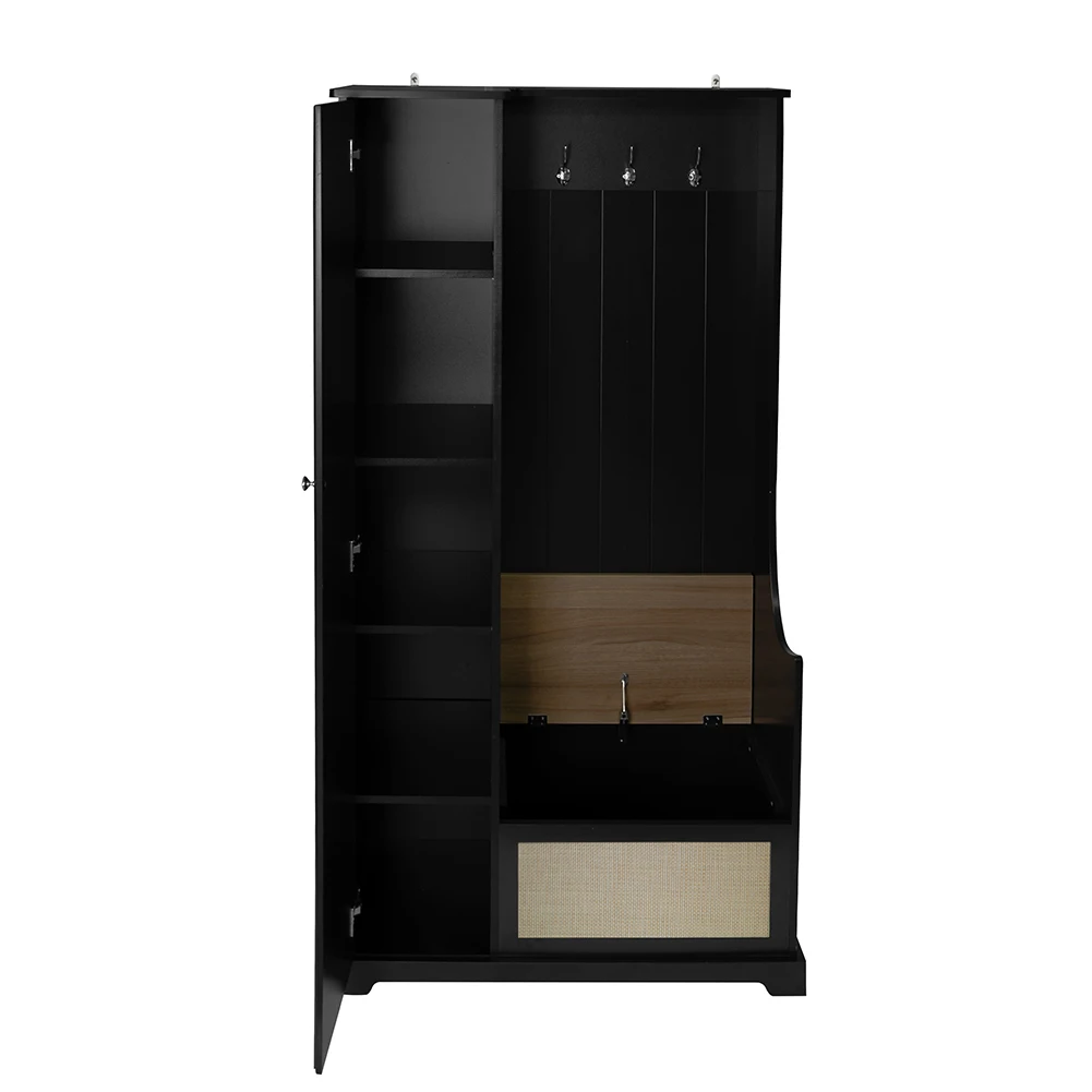 

Versatile Hall Tree With 3 Coat Hooks,Flip-Up Bench, Modern Entryway Multifunctional Storage Cabinet, For Entrance, Hallway