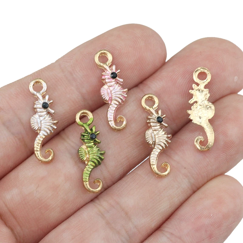 New Fashion 8Pcs Cute Sea Horse Enamel Charms Bracelet/Necklace/Earrings Pendant For Women DIY Jewelry Making Wholesale Gifts