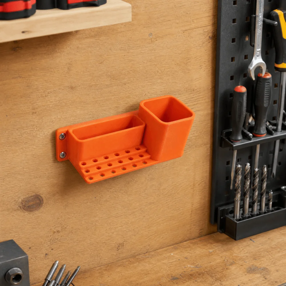 Dual Compartments Tool Storage Box Compact Open Top Drill Bit Organizer Plastic Build Hex Bit Slots Screwdriver Bit Holder