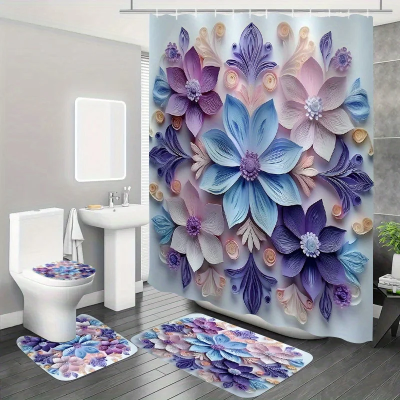 

Набор для ванной комнаты с сказочной городской ночной сцены из 4 предметов — занавеска для душа, коврик для ванной, сиденье для унитаза и U-образный коврик