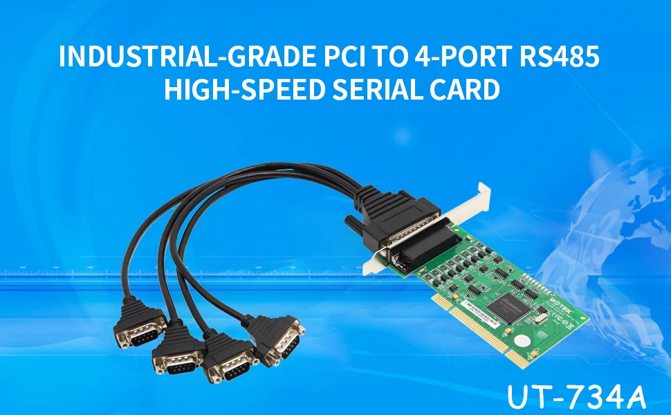 UOTEK 4 พอร์ตอุตสาหกรรม RS485 PCI Multi-Serial Card Adapter 600W Surge และ ± 15KV ESD DR44 หญิง UT-734A