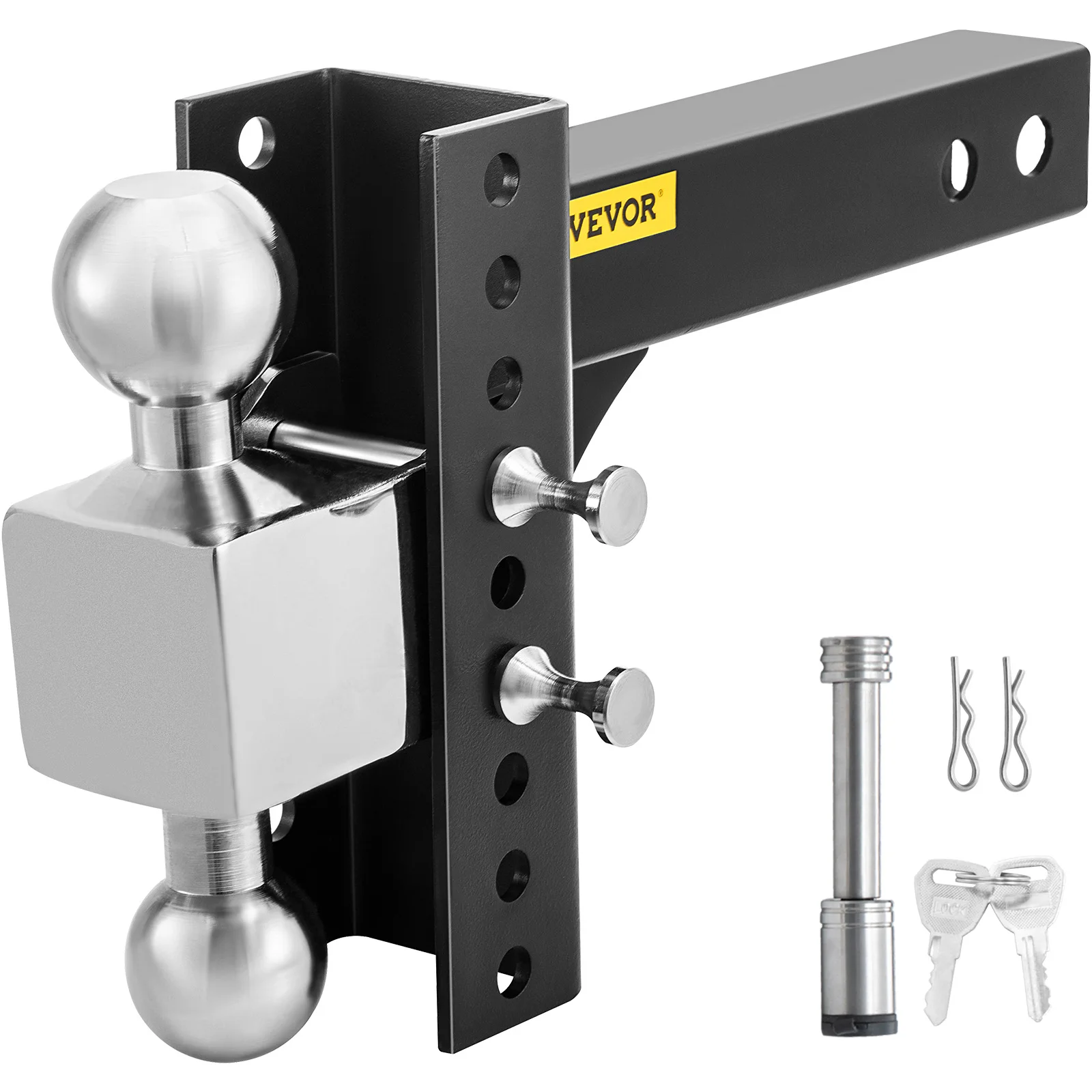 VEVOR Adjustable Trailer Hitch,  2 and 2-5/16 Inch Stainless Steel Balls w/ Key Lock, for Automotive Trucks Trailers Towing