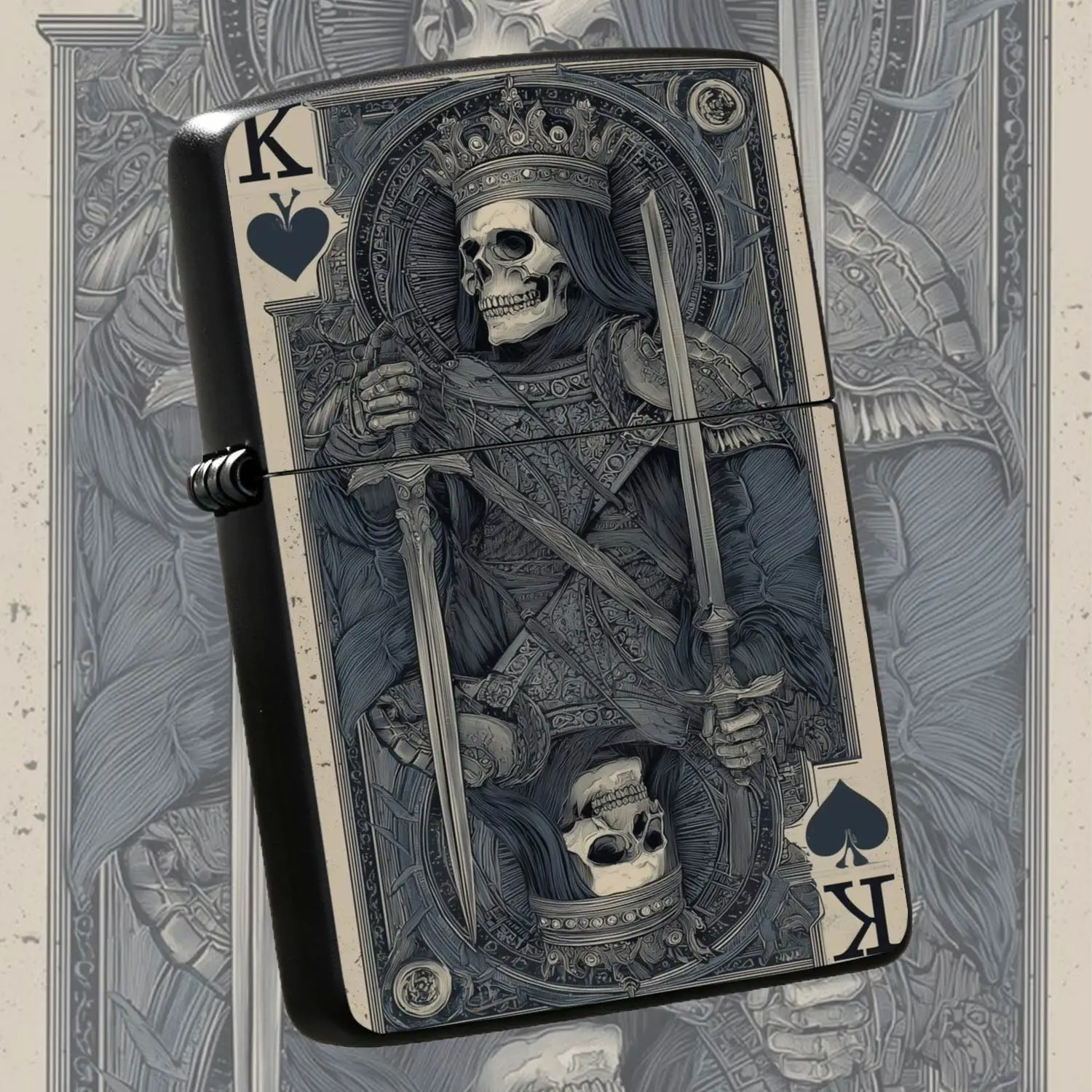 Vintage Dark Skeleton King of Cards Pattern Decor, Versatile for All Scenarios, Portable Exquisite Collectible, Unique Stylish Gift for Daily Use & Special Occasions  A Humorous And Interesting Lighter