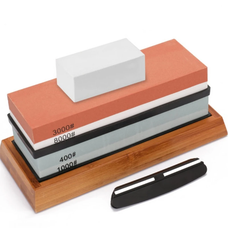 

Sharpening Stone Set Knife Sharpener Grit 400-8000# Whetstone Professional Grindstone Set Wood Base Angle Guide Polishing Stone