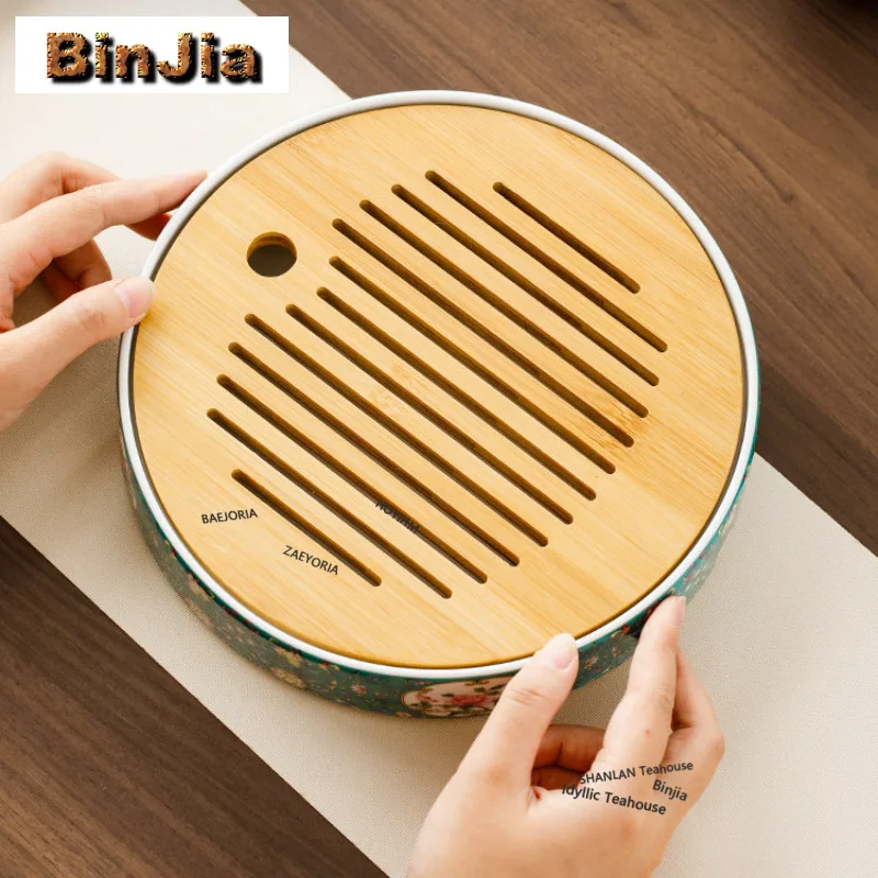 

Cyan Colour Enamels Butterfly Flower Store Water Tea Tray Cake Rack Coffee Storage Board Teapot Base Dishes For Serving For Tea