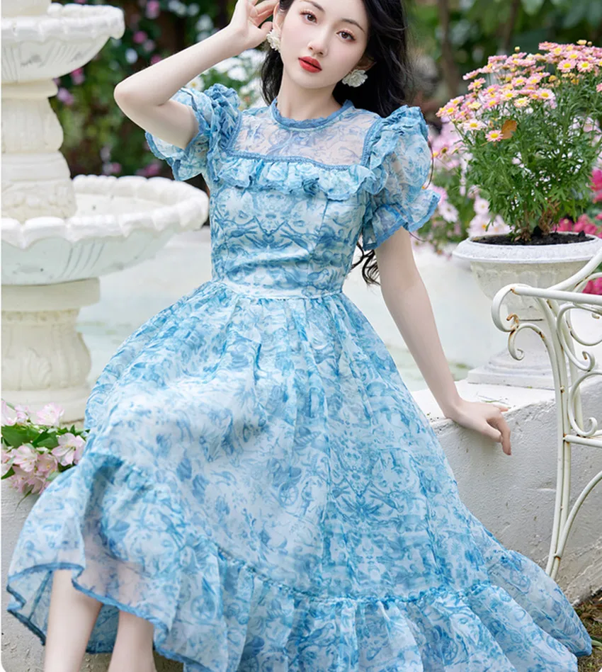 Elegant France Summer Mesh Flower Holiday Dress: The Ultimate Vintage  Holiday Dress for Women Who Cherish Timeless Charm
