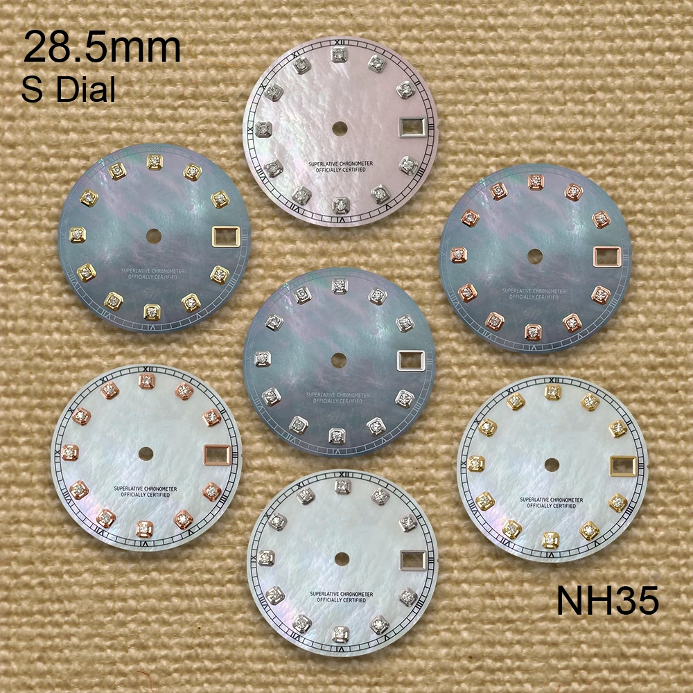 

28.5mm S Logo Fritillaria Diamond Dial Fit NH35/NH36/4R/7S Japanese Movement High-Quality Watch Modification Accessories