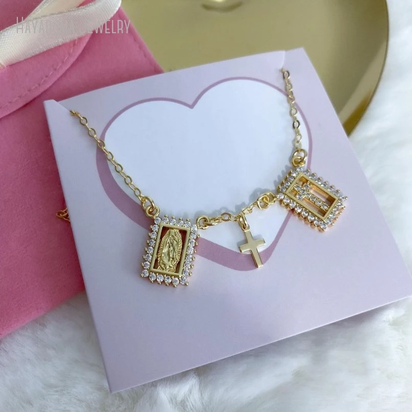 

10Pcs Gold Color Virgin Mary Cross Pendant Charm Necklace Religious Catholic Jewelry Women Gift