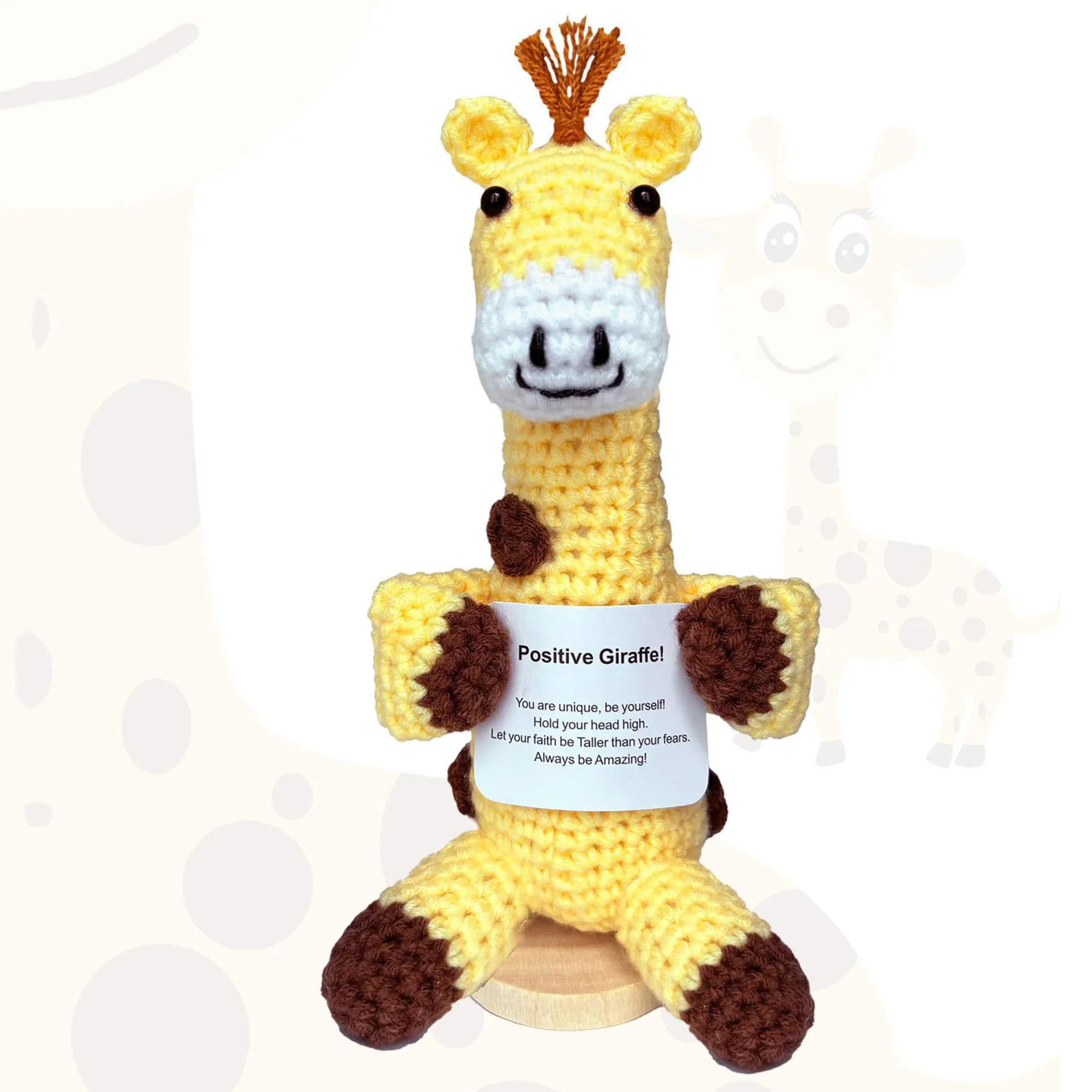 Funny Crochet Positive Energy Giraffe Doll With Card Home Room Decor Handmade Knitted Giraffe Desktop Ornament Christmas Gift