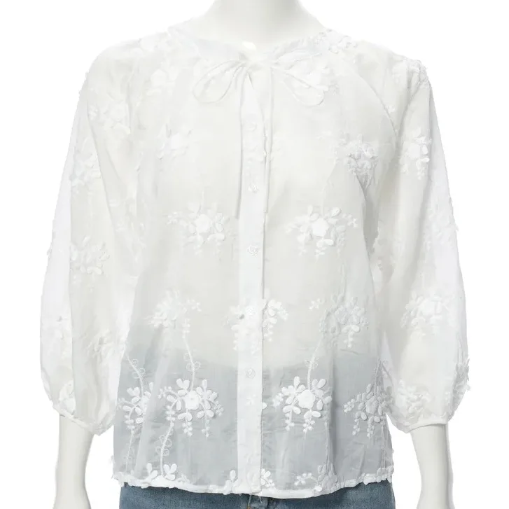 Zoete Japanse Sle geborduurd zwaar werk irt met riem witte top open vest kleine bovenkleding voor dames losse pasvorm Lante...