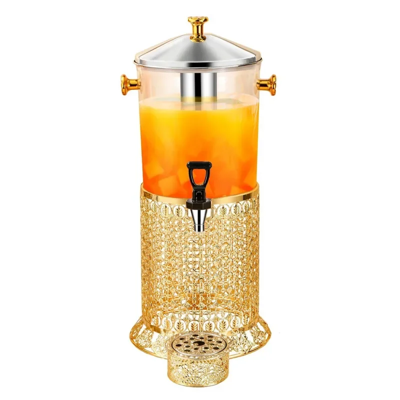 8L Round Single Head Juice Dispenser Commercial Hotel Buffet Beverage Bucket Wrought Iron Stand Luxury Hot Coffee Server