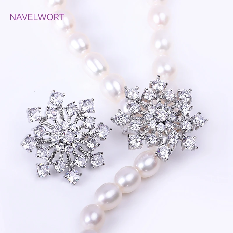 Trend ige rhodinierte 28,5mm Schneeflocke Perlen verschluss, Zubehör für Schmuck, Messing eingelegte Zirkon verschluss Haken Ergebnisse