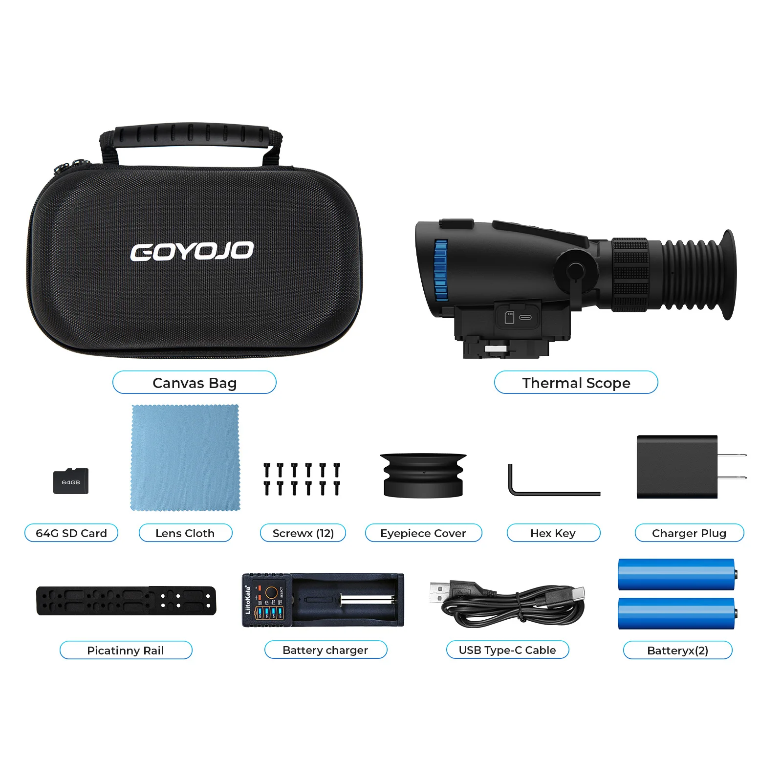 GOYOJO 384x288 نطاق حراري 1500-1800 متر منظار بندقية للتصوير الحراري مع بصريات حرارية عالية الحساسية، تخزين 12um 55 هرتز، 64 جيجابايت