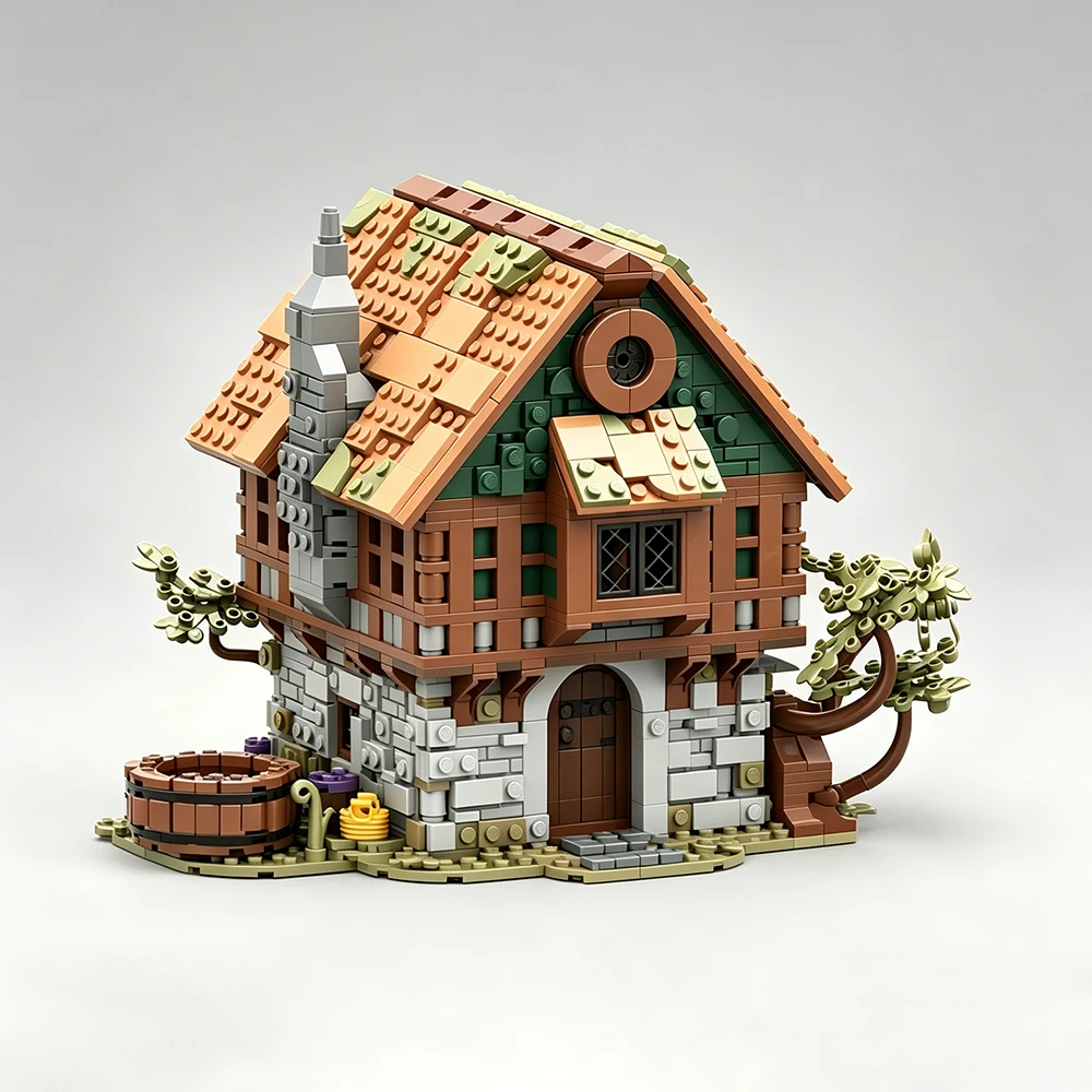 Neues MOC Mittelalterliche Burg Weingut Modell Bausteine DIY Modularer Weinpavillon Konstruktions-Bausatz Spielzeug Sammlerstück Geschenk für Erwachsene