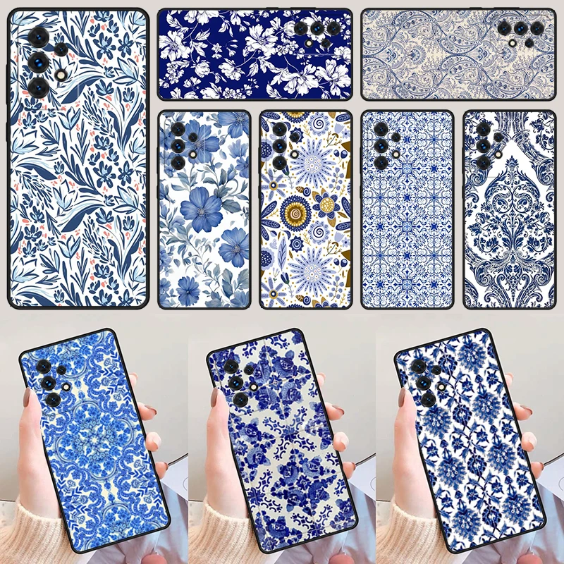 Chinoiserie blue flowers birds For Samsung A52 A72 A73 A20e A21S A50 A70 A11 A12 A42 A31 A40 A51 A71 A32 A80 Phone Case Cover