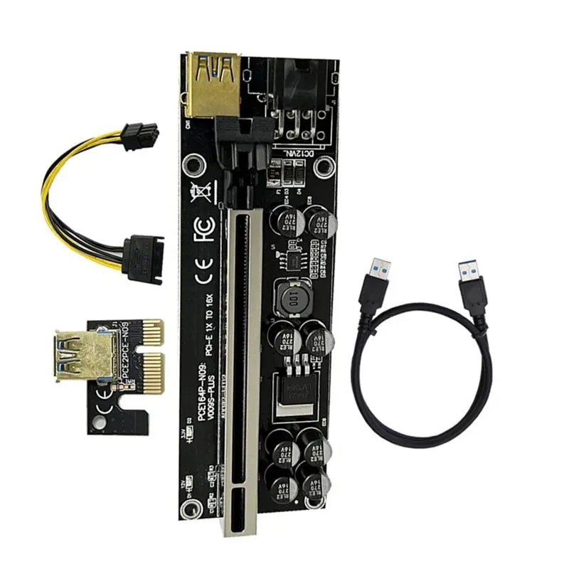 A53M-VER009S Plus PCI-E Riser Card 009S Plus PCIE X1 To X16 4Pin 6Pin Power USB 3.0 Cable For Bitcoin Litecoin Mining Rig A
