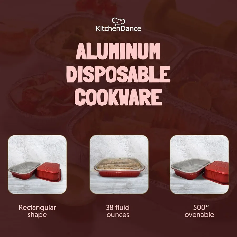 مجموعة مقلاة خبز غير لاصقة ملونة من الألومنيوم للاستعمال مرة واحدة مع غطاء - مقالي كعكة ألومنيوم مستطيلة ثقيلة مقاس 8 × 5 بوصات لكل