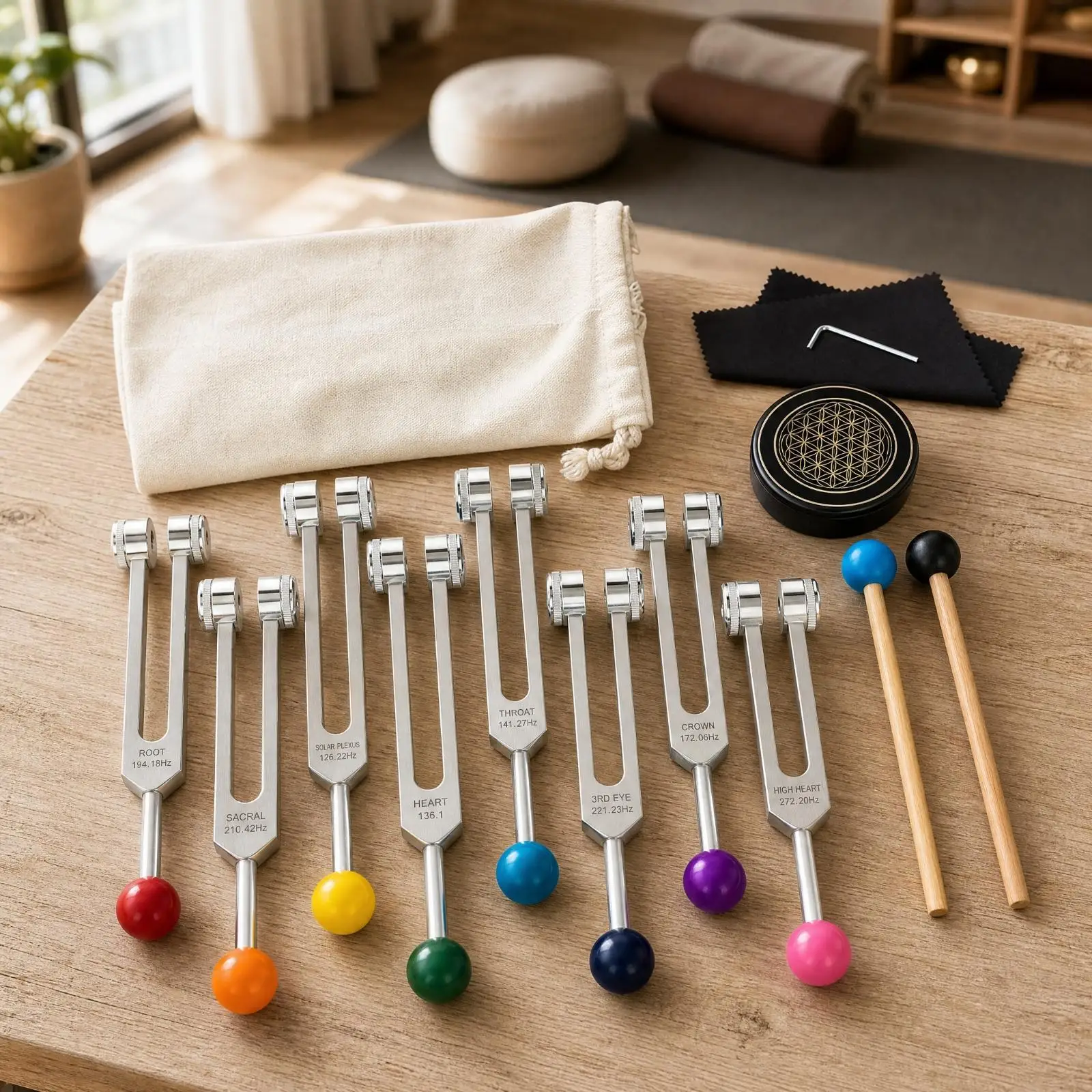 Sound Therapy Tuning Fork Kit for Mindfulness Practice Hard Aluminum Alloy with 8 Frequencies for Relaxation