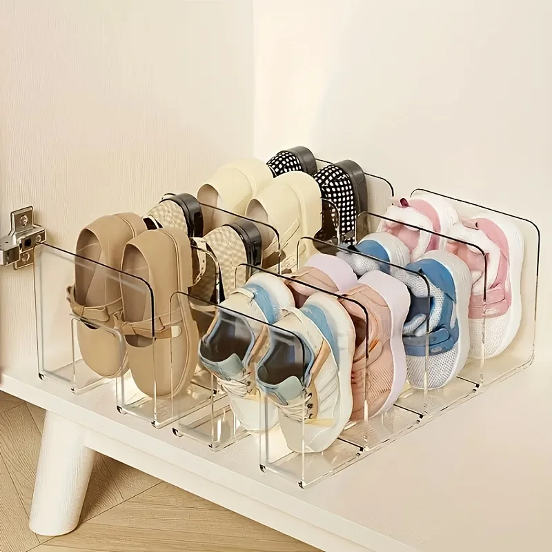 3-Pack Acrylic Shoe Organizer Dividers – Double Layer Space-Saving Storage Rack for Slippers and Shoes,Shoe Storage Organizer