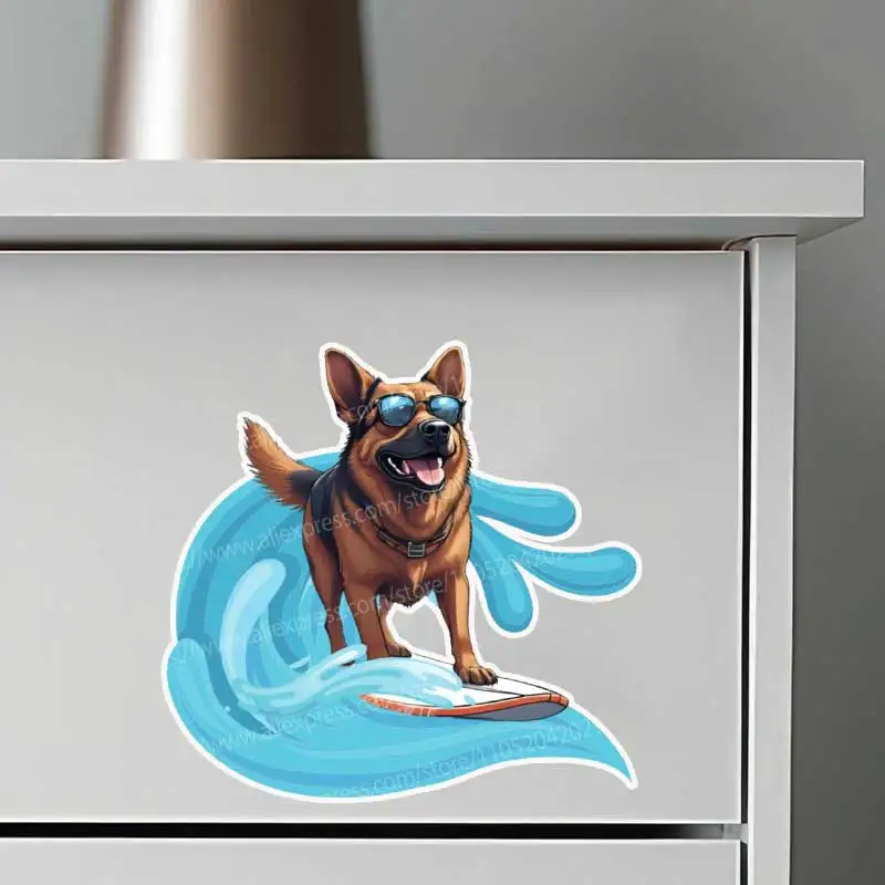 ملصقات لطيفة على شكل كلب لركوب الأمواج لمحبي الحيوانات الأليفة، شارات كمبيوتر محمول ممتعة، ملحقات مالك الكلاب AA78 #3