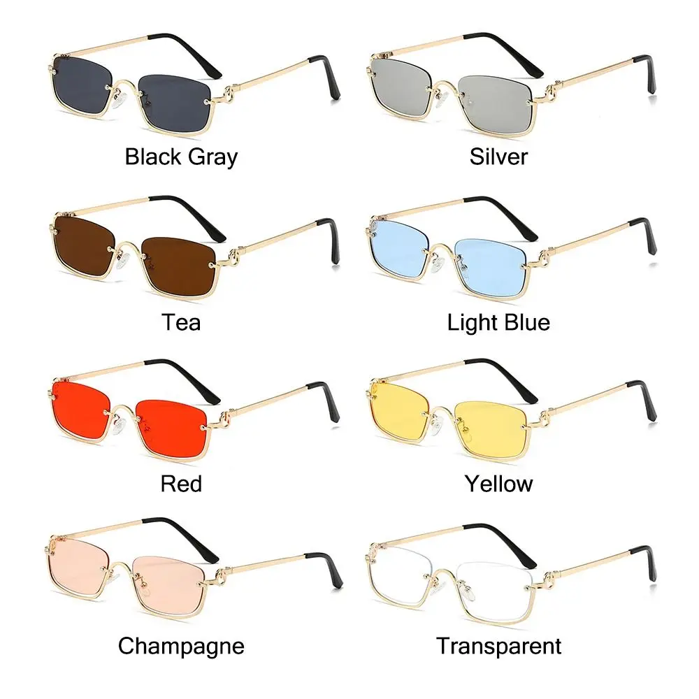 Trendy Small Square Women\'s Sunglasses Hip Hop Narrow Half Frame Sun Glasses Metal Vintage Shades for Women & Men