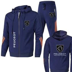 2025 neue trendige Peugeot Herrenbekleidung, Logo-Druck, Trainingsanzug, lässig, übergroß, Herren-Sweatshirt mit Reißverschluss + Hose, 2-teilige Sportbekleidung-Sets