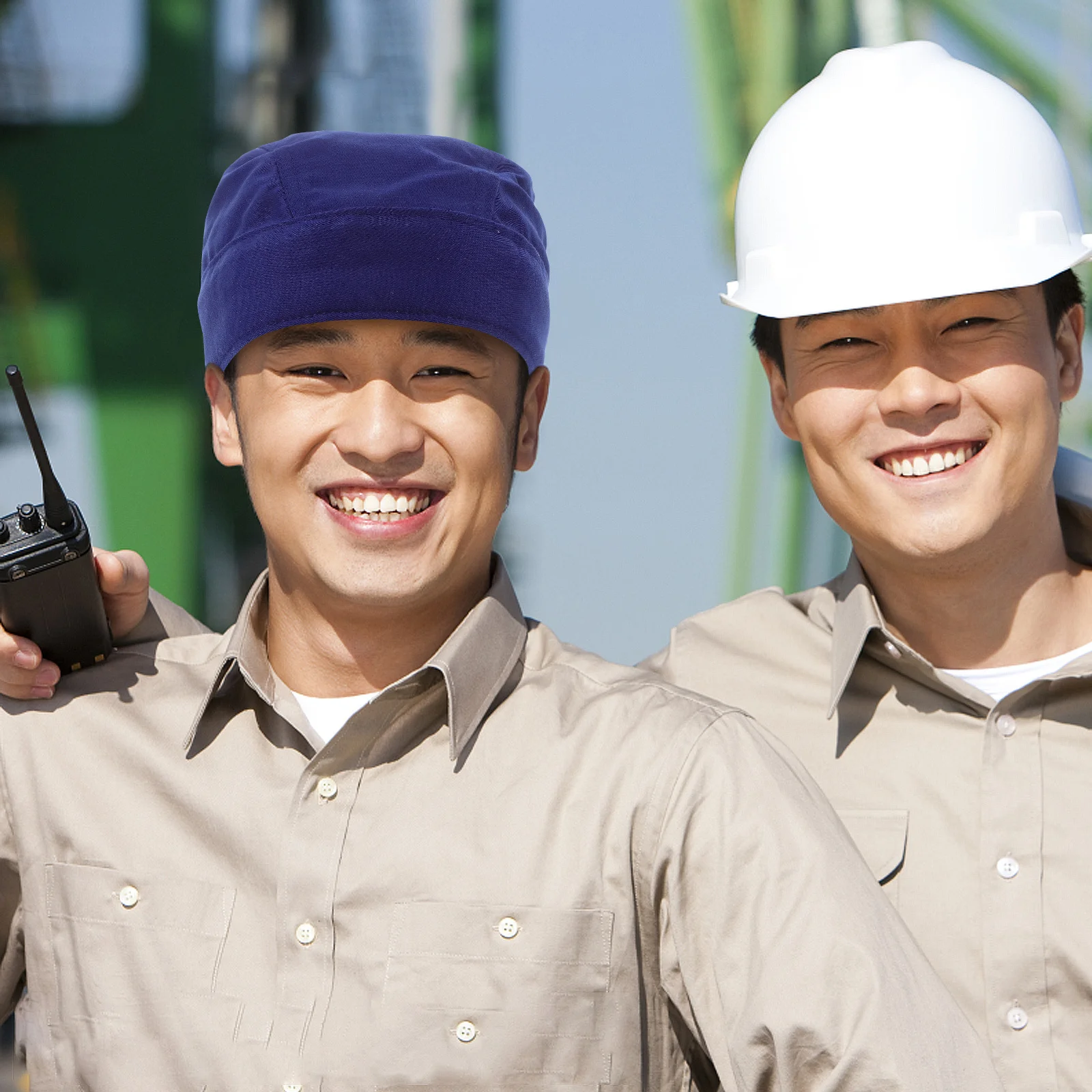Boné de soldador de algodão azul, engrossado, retardador de chama, ajustável, à prova de poeira, chapéu protetor de cabeça, respirável, segurança, bandana, roupa de trabalho
