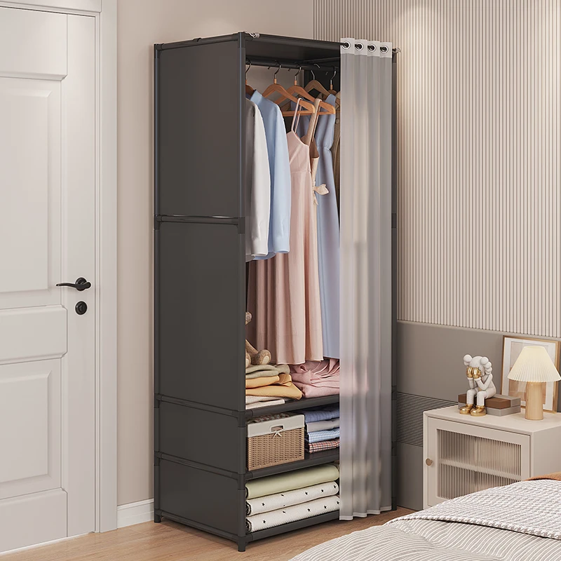 

Simple wardrobe, household bedroom, dustproof, economical rental room, steel pipe thickened wardrobe, 2022 new metal frame