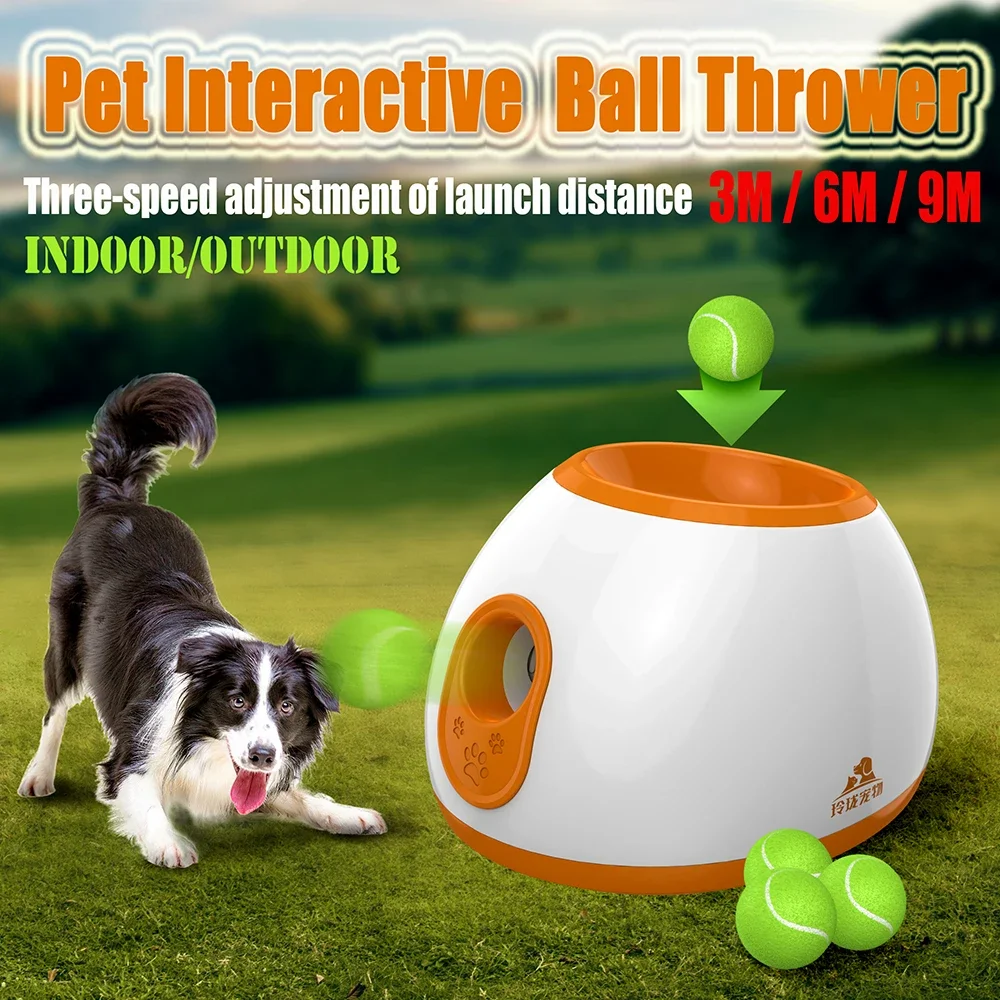 

Pet Dog Toys Tennis Launcher Automatic Throwing Machine Pet Ball Throw Device 3/6/9m Section Emission with 3 Balls Dog Training