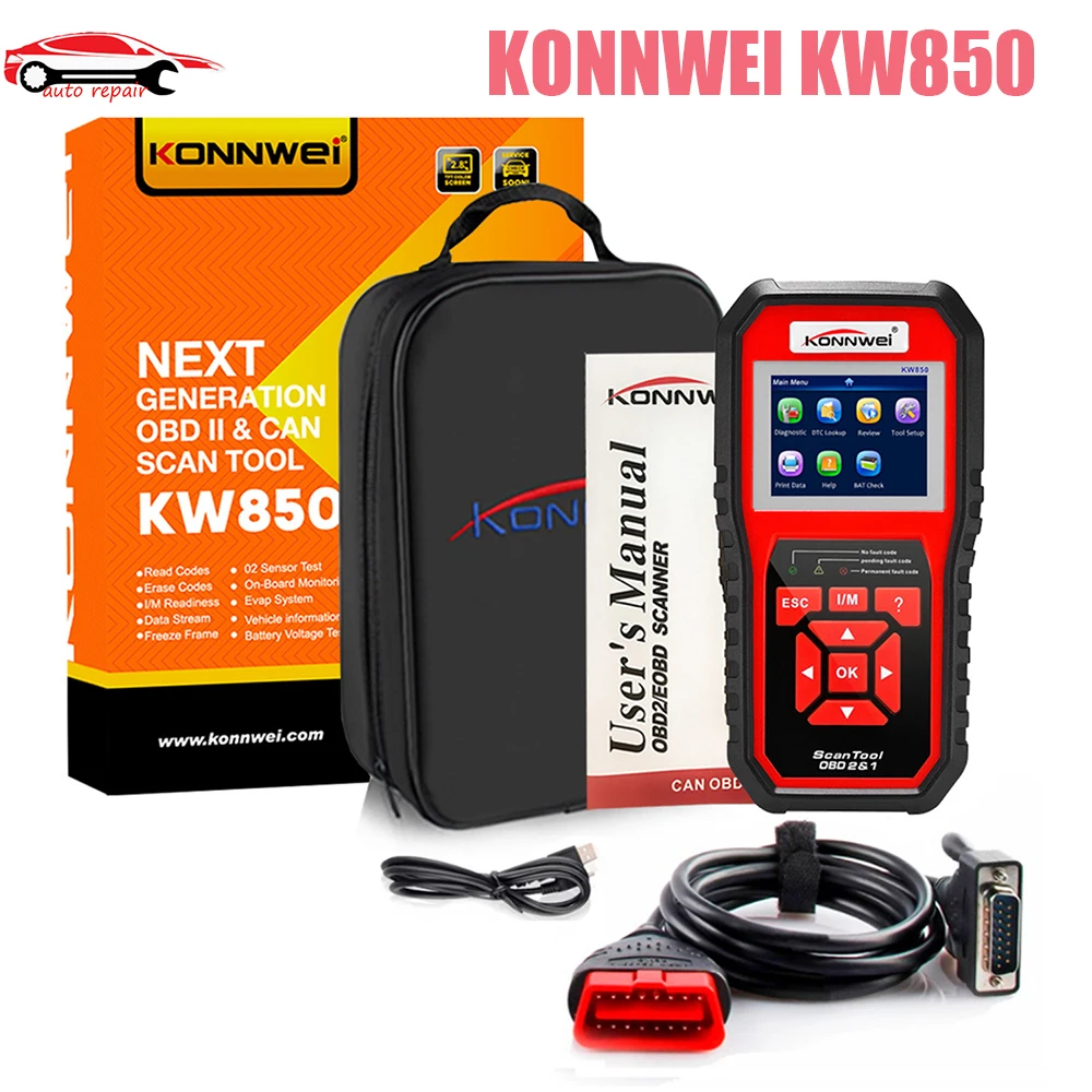 KONNWEI KW850 OBD2 Car Diagnostic Scanner Tools OBD 2 Auto Diagnostic Tool Check Engine Automotive Car Scanner Code Reader Black