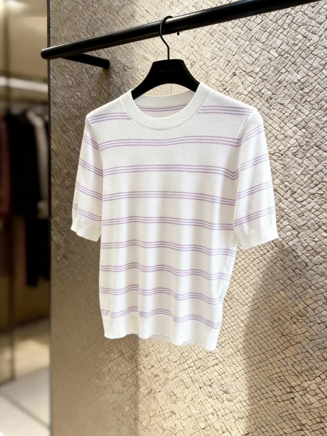 

Fashionable Color Block Stripe round Neck Ice Silk Knitted Short Sleeve T Shirt Women Summer Versatile Design Sensation Top